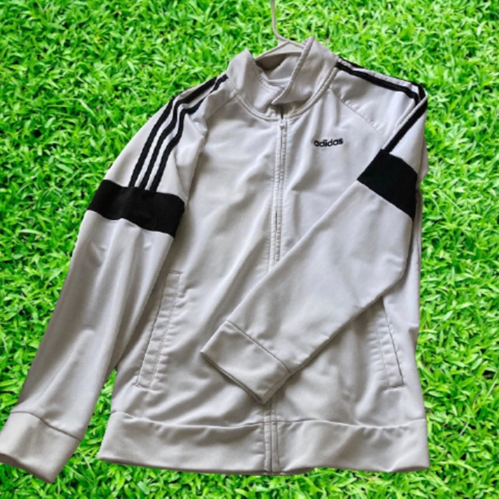 (LARGE YOUTH) White/Black Adidas Track Suit Jacket
